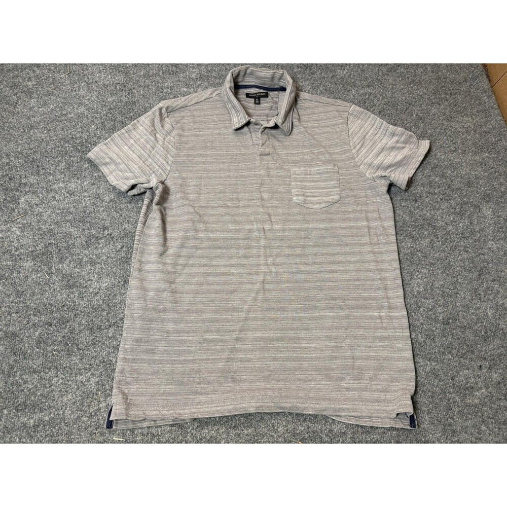 Banana Republic Polo Shirt Mens XL Gray Stripe Cotton Poly Pocket Knit Casual